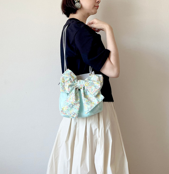 【受注生産】 斜めがけにも！2way organdie mini bag（mint） 3枚目の画像