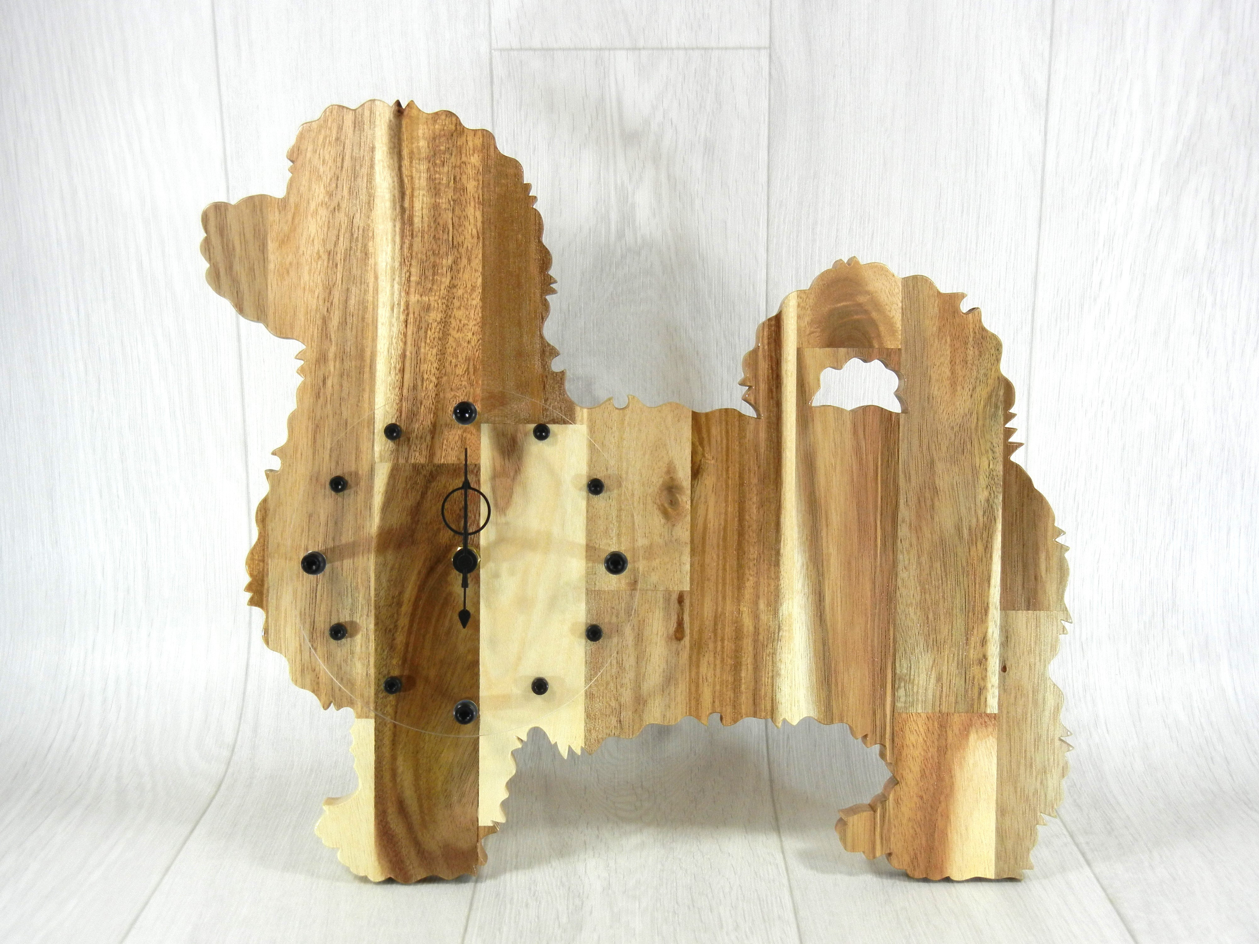 犬形時計　マルチーズsmall【木製（アカシア集成材）】（置き・掛け兼用）