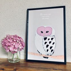 幸運フクロウ「オリジナルイラスト絵画」2L判サイズ 幸運フクロウ