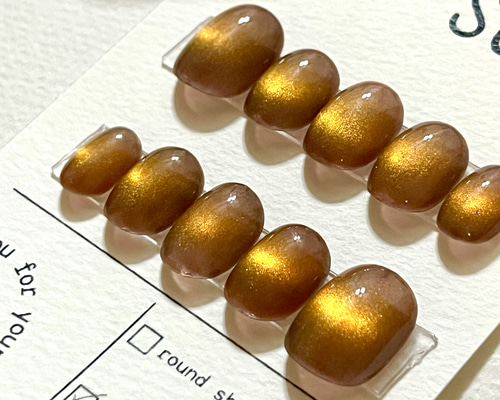 No.338 ネイルチップ　ブラウン　茶　ニュアンス　ちゅるん　マグネット　秋 秋ネイル ニュアンスネイルチップ うるうる ちゅるん マグネット