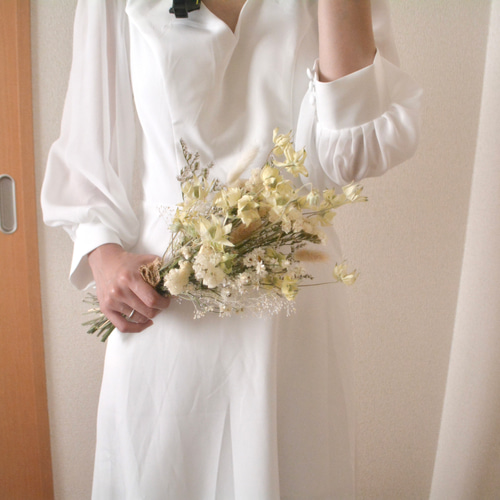 ミニウェディングブーケ 前撮り用ブーケ フランネルフラワーブーケ