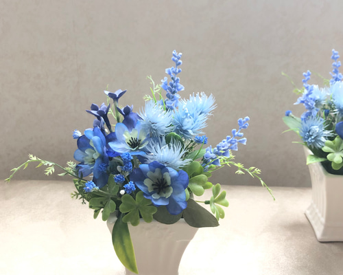 ブルーの爽やか夏アーティフィシャルフラワーアレンジメント