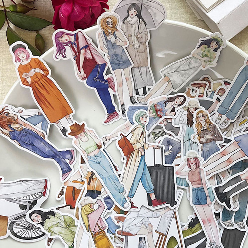 送料無料【S266 コラージュ素材】海外シール 女の子 ガール 日記