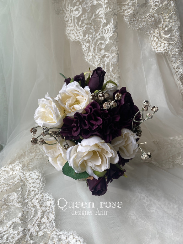 【送料無料】Queen rose 大人シックなブーケ&ブートニア2点セット　世界にひとつ⭐︎ 1枚目の画像