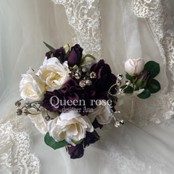 【送料無料】Queen rose 大人シックなブーケ&ブートニア2点セット　世界にひとつ⭐︎ 2枚目の画像
