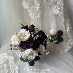 【送料無料】Queen rose 大人シックなブーケ&ブートニア2点セット　世界にひとつ⭐︎ 3枚目の画像