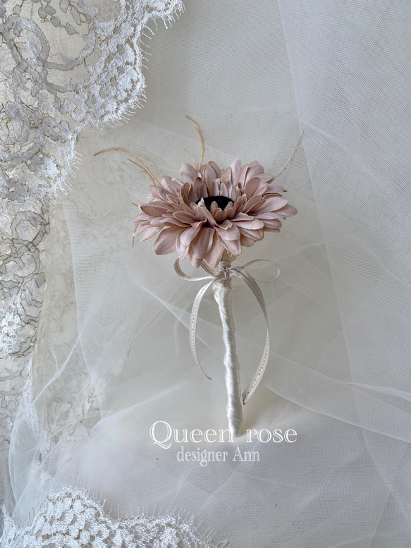 【送料無料】Queen rose natural ヌーディーカラー　ブーケ&ブートニアの2点セット　世界にひとつ⭐︎ 12枚目の画像