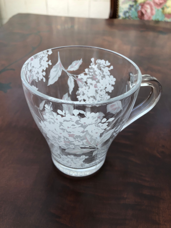 即納！紫陽花のガラス製マグカップ＆本金付ケーキ皿セット・B❤︎ポーセラーツ 5枚目の画像