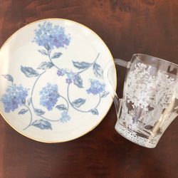 即納！紫陽花のガラス製マグカップ＆本金付ケーキ皿セット・B❤︎ポーセラーツ 11枚目の画像