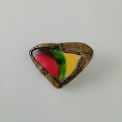 チュニジア陶器のカケラ　ブローチ　カラフル　ゴールド　ホワイト　石粉粘土　アクリル絵具　ボタニカル 12枚目の画像