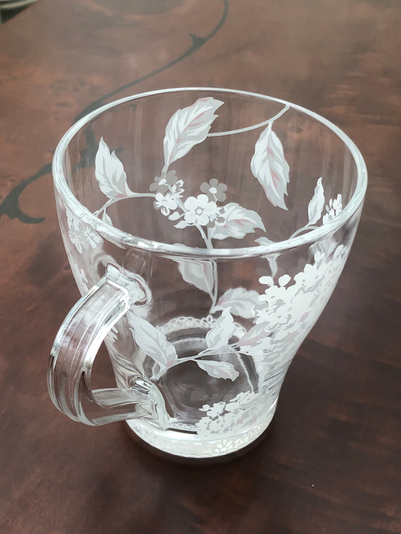 即納！紫陽花のガラス製マグカップ＆本金付ケーキ皿セット・Ａ❤︎ポーセラーツ 9枚目の画像