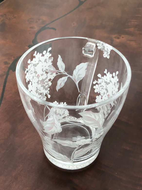 即納！紫陽花のガラス製マグカップ＆本金付ケーキ皿セット・Ａ❤︎ポーセラーツ 7枚目の画像