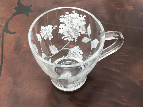 即納！紫陽花のガラス製マグカップ＆本金付ケーキ皿セット・Ａ❤︎ポーセラーツ 12枚目の画像