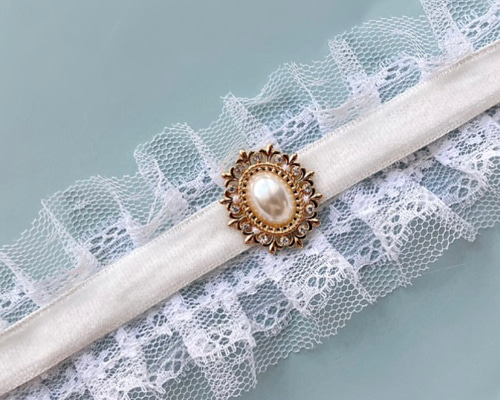 飾り紐 浴衣 ベロア 白 ホワイト 帯締め レース パール シルバー