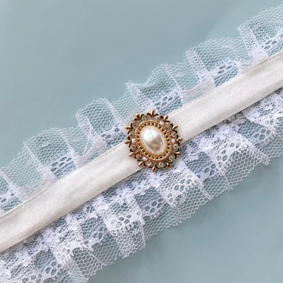 飾り紐 浴衣 ベロア 白 ホワイト 帯締め レース パール シルバー