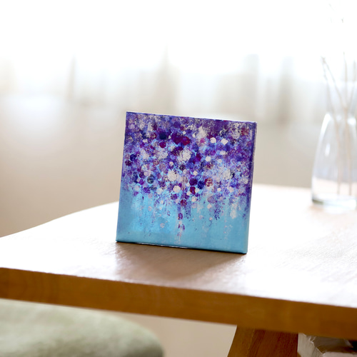 原画】抽象画 藤の花 約18cm角 送料無料 絵画 La couleur aya