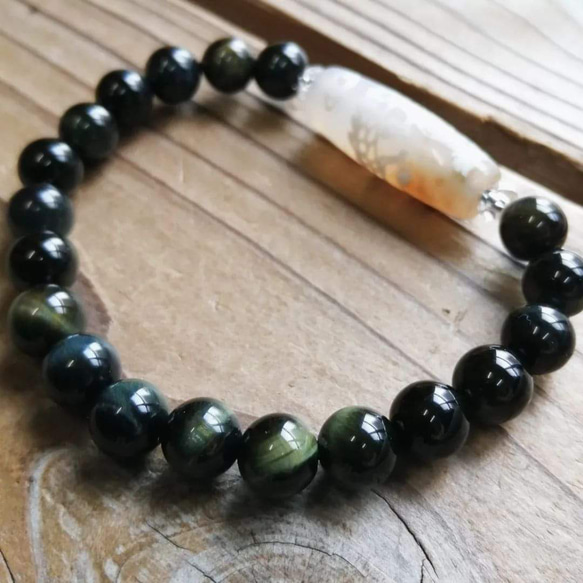 天然グリーンタイガーアイ（ウルフアイ）のブレスレット 天然グリーンタイガーアイ（ウルフアイ）のブレスレット