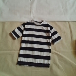 70㎝ドールサイズ　オーバーTシャツ(ボーダー/ホワイト×ブラック) 5枚目の画像