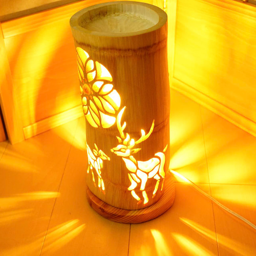 竹灯籠 竹灯り ロウソクの揺らぎ 両面彫り 竹ランプシェイド 〜〜仏華