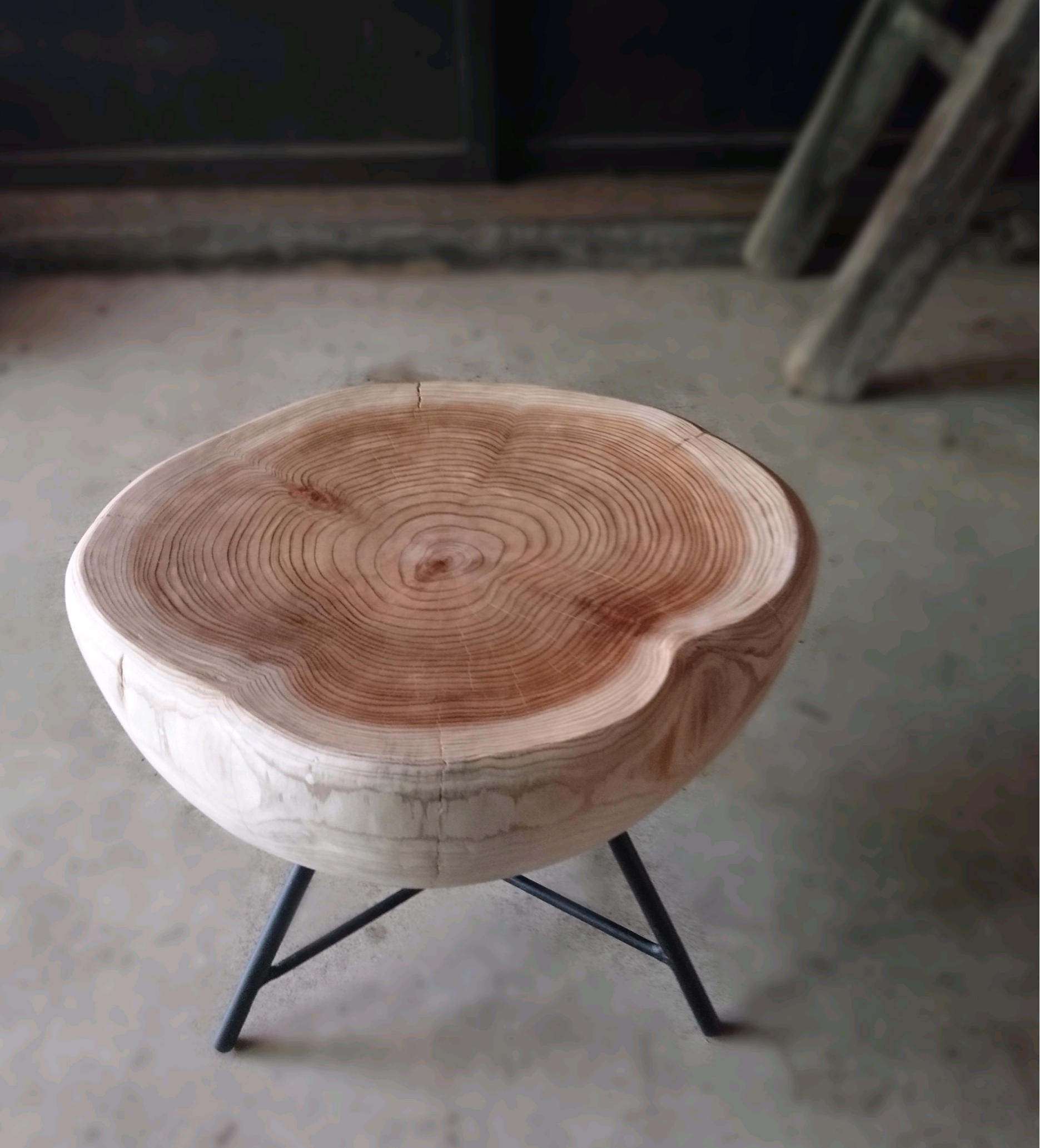 天然杉 アイアン テーブル 輪切り ミニプレート付き 天然杉 アイアン