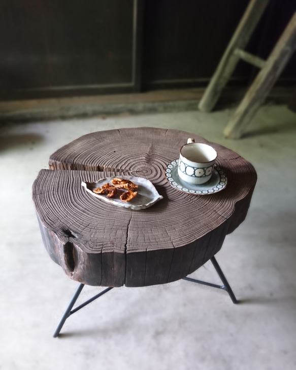 天然杉 アイアン テーブル 輪切り ミニプレート付き 天然杉 アイアン テーブル 輪切り ミニプレート付き 【公式通販】