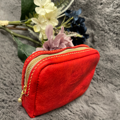 手縫い 革小物 ポーチ レザーポーチ コスメポーチ レザークラフト 革  