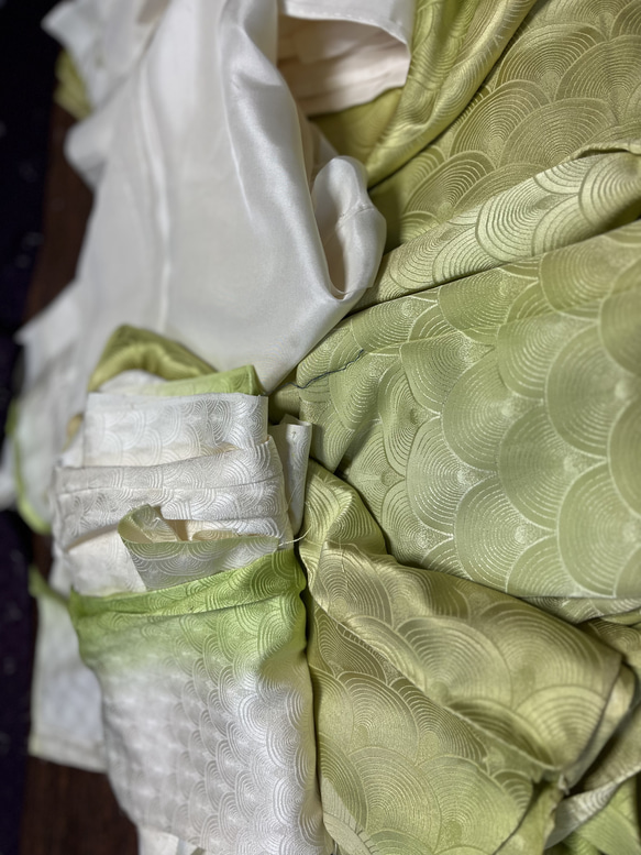 母さん仕事　１点もの　着物リユース　モンペット　サロペット　着物リメイク　青海波小紋再利用 10枚目の画像