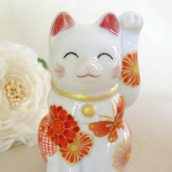 【sale】赤い着物柄の招き猫（ペア）　磁器　ポーセラーツ 3枚目の画像