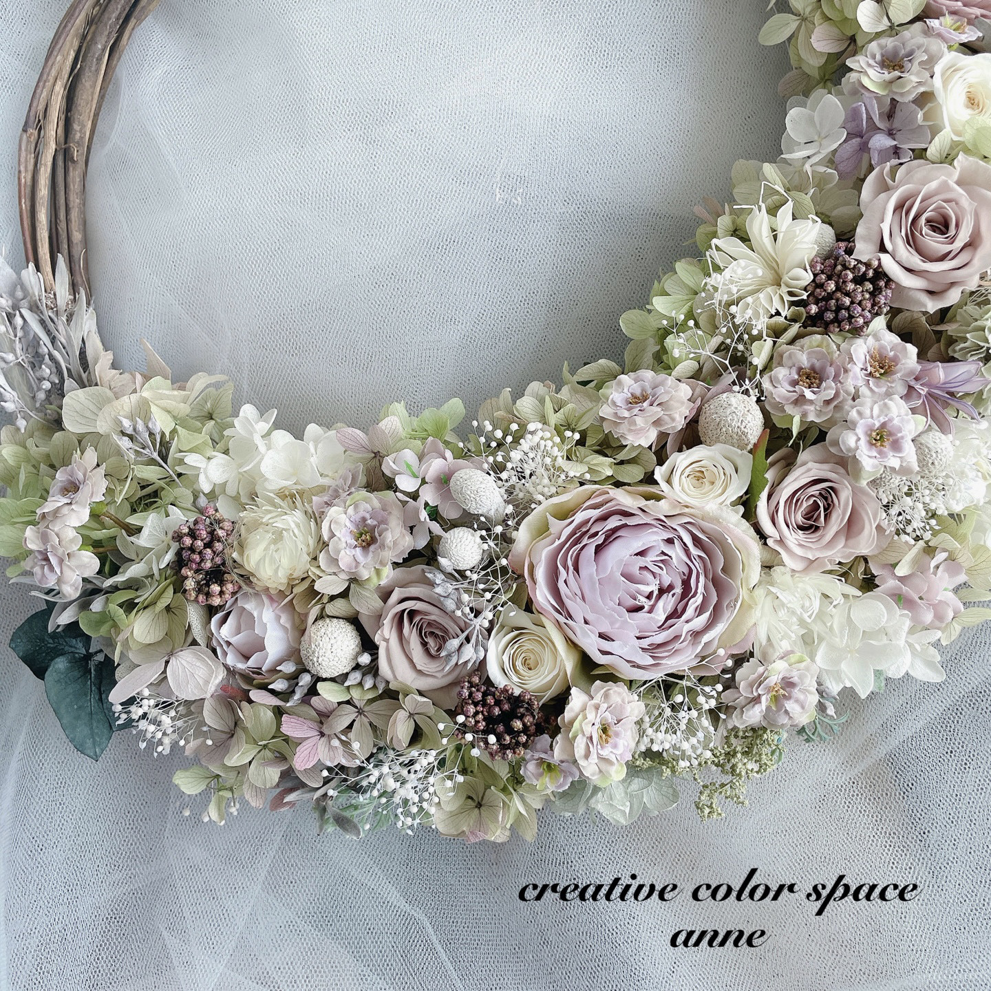 リースブーケ　グレッシュパープルグリーン