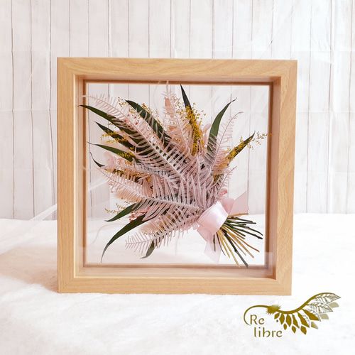 受注制作】ウェディングアートフラワーブーケの額縁アレンジ(金色