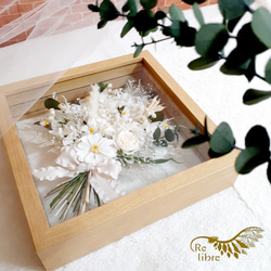 【受注制作】ウェディングアートフラワーブーケの額縁アレンジ(金色フレーム付) アフターブーケ（21cm）【受注製作】額装 立体額 記念 フレーム