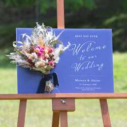 結婚式 ウェルカムボード ドライフラワー付き スワッグ ブルー背景 51 2枚目の画像