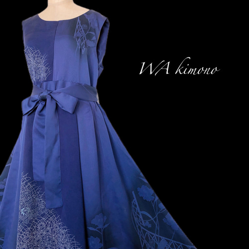 フレアーロングワンピース 着物リメイク リボン ドレス 衣装 演奏会