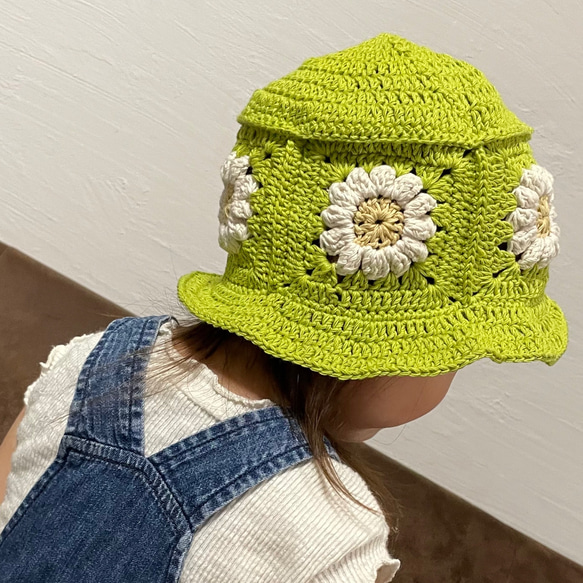 グラニースクエアバケットハット】お花モチーフ KIDS Mサイズ