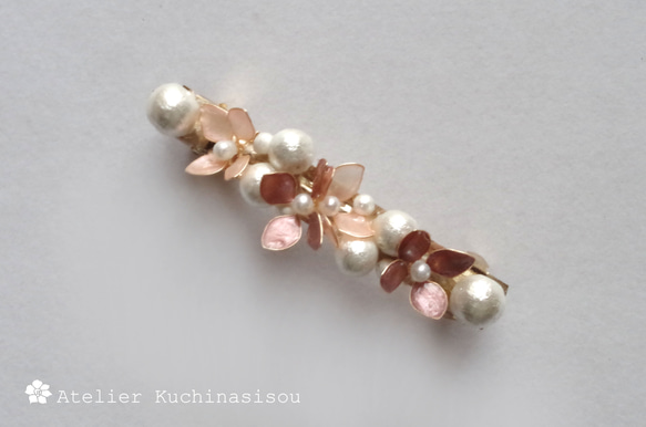 【訂做】美甲花繡球棉質珍珠髮夾（粉紅色） 第4張的照片