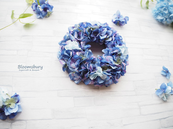 ブルーアジサイのふんわりリース　~ with artificial flowers ~ 5枚目の画像