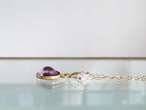 【二四月生辰石】鎮定心靈的紫水晶&amp;赫基默鑽石（水晶）項鍊（K14GF） 第4張的照片