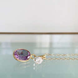 【二四月生辰石】鎮定心靈的紫水晶&amp;赫基默鑽石（水晶）項鍊（K14GF） 第3張的照片