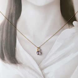 【二四月生辰石】鎮定心靈的紫水晶&amp;赫基默鑽石（水晶）項鍊（K14GF） 第6張的照片