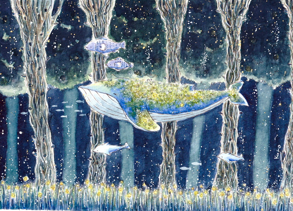 海に沈んだ森【クジラ】 絵画 kuro 通販 16000221｜Creema(クリーマ)