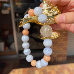 天然珊瑚幸運四つ葉and人魚姫彫りブレスレット - ブレスレット 