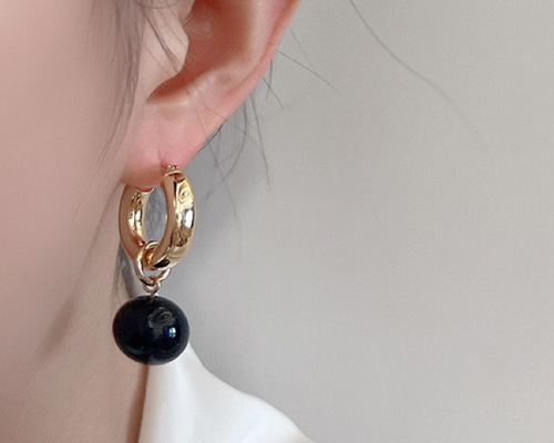 ブラックパールK18ピアス ピアス 2way K18GP ブラックパール 真珠 フック 925シルバーポスト