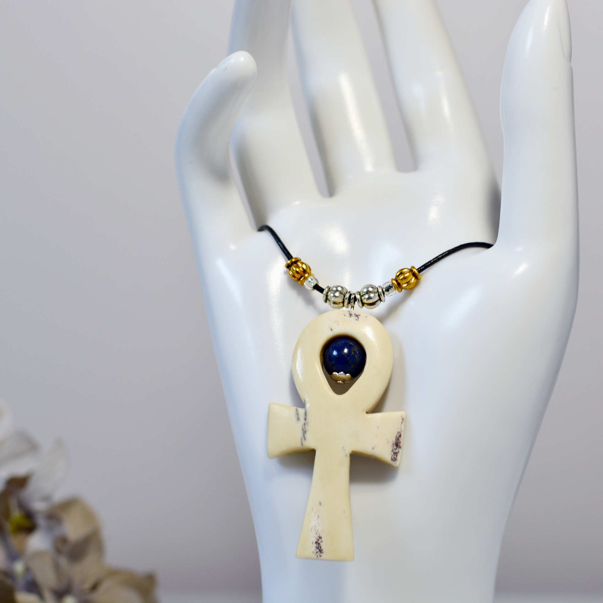 鹿角ペンダント　アンク　ラピス