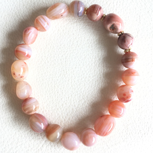 美品】ピンクアゲートとオレンジアゲートのバングル【ハイグレード】