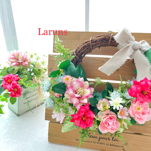 ピンクのワイルドローズと6月の花クリスマスローズのサマー