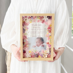 写真も飾れる＊命名書 木製ガラスフォトフレーム花畑 2001 ピンク 出産