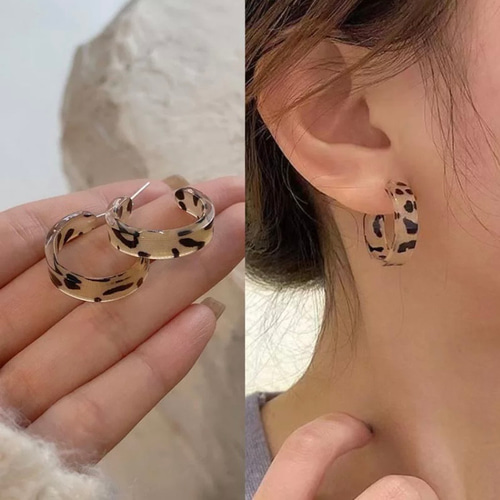 silver925＊レオパード 柄 べっ甲調アクリルフープピアス ピアス