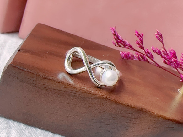 天然珍珠 925純銀 無限 珍珠戒指 韓風質感 6月生日石 第4張的照片