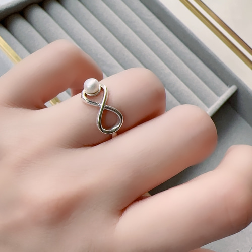 天然真珠 925 スターリングシルバー インフィニティ パール リング