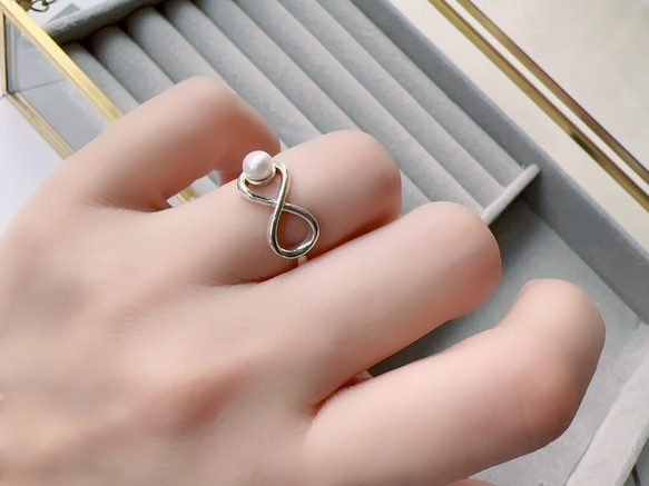 天然珍珠 925純銀 無限 珍珠戒指 韓風質感 6月生日石 第5張的照片